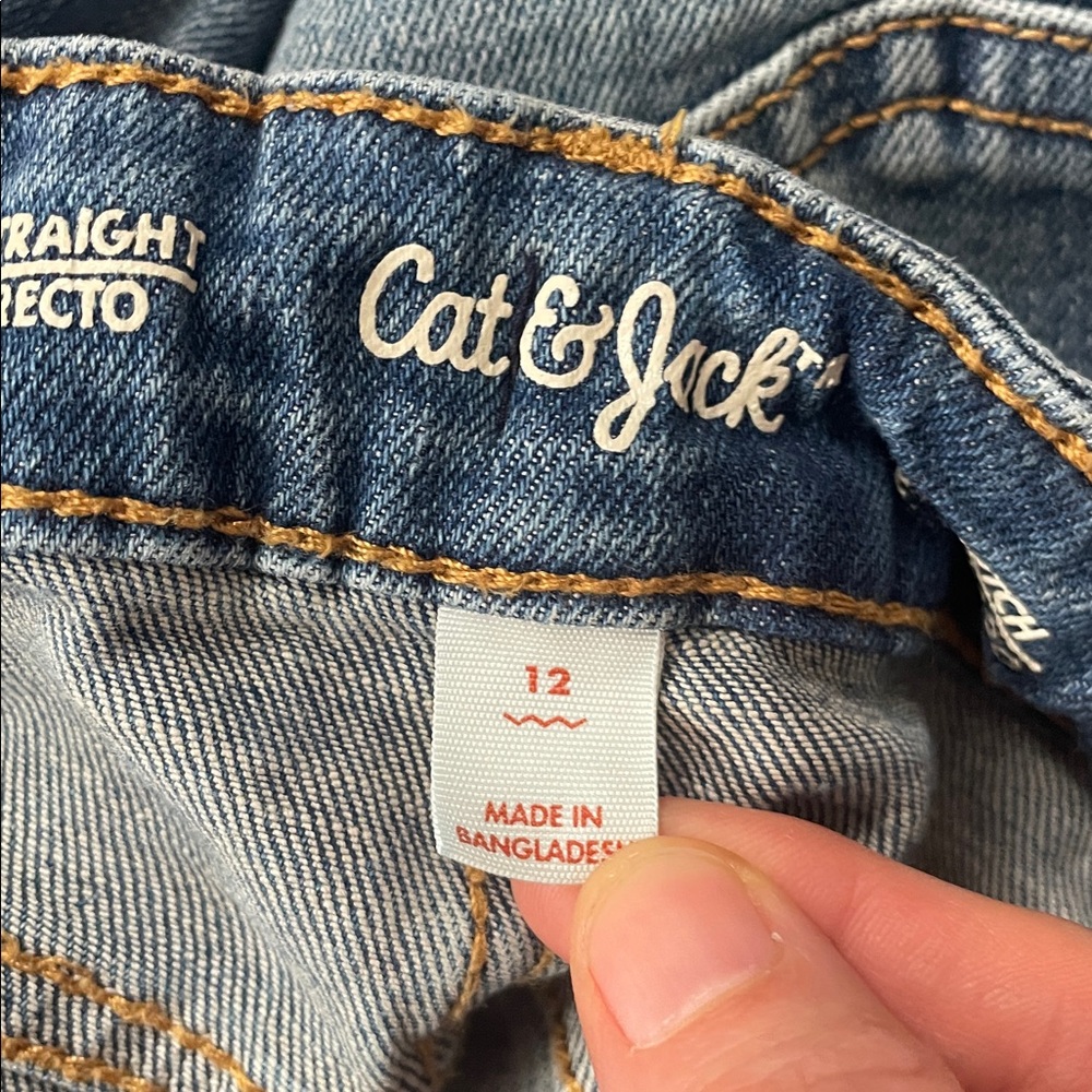 Cat & Jack Kids' Dark Blue Denim Stretch Straight Leg Jeans 12 Adjustable Waist - Picture 7 of 8